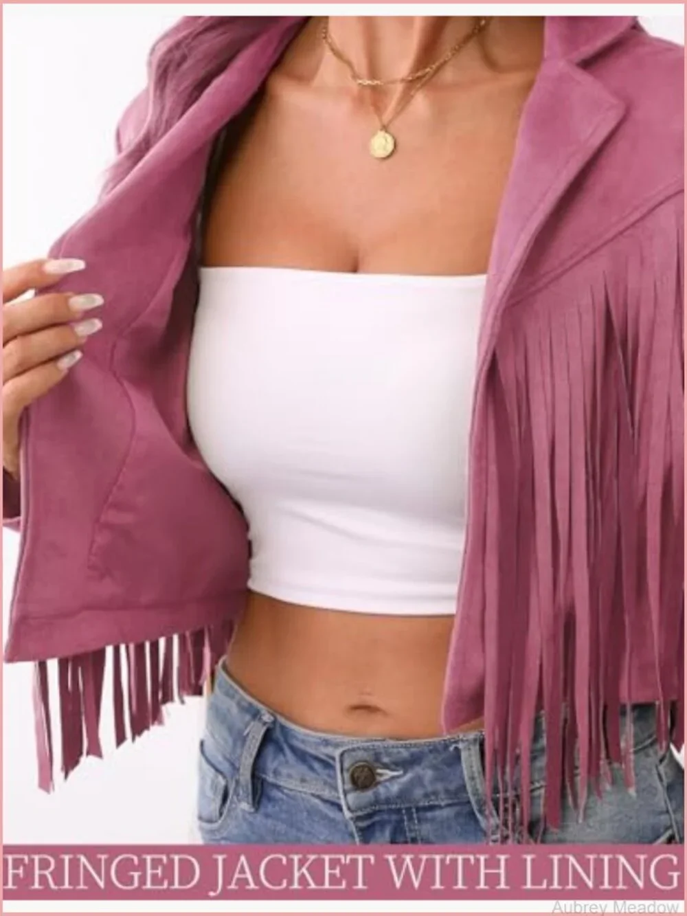 Faux Suede Fringe Cropped Jacket With Lining Western Cowgirl Coat - Picture 5 of 7